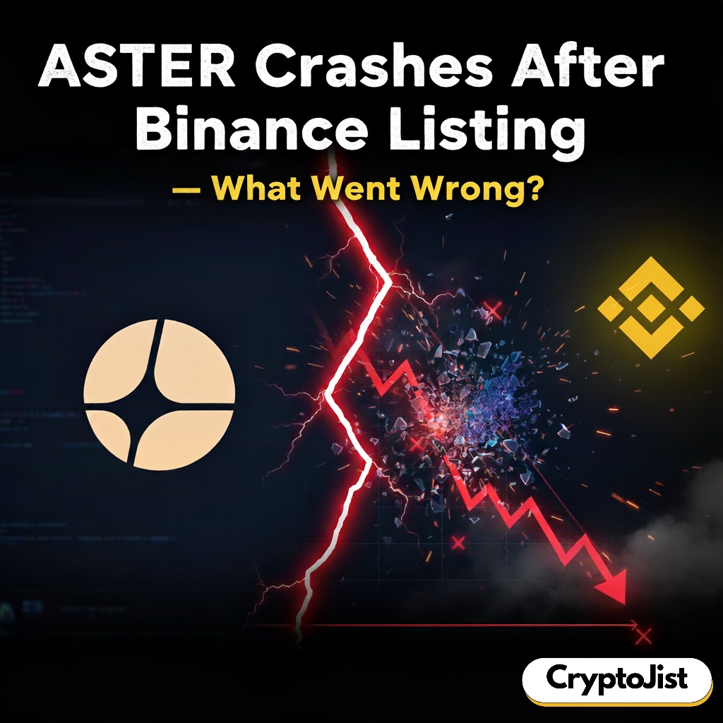 Aster crashes after Binance listing — illustration showing the post-listing price drop of Aster DEX.