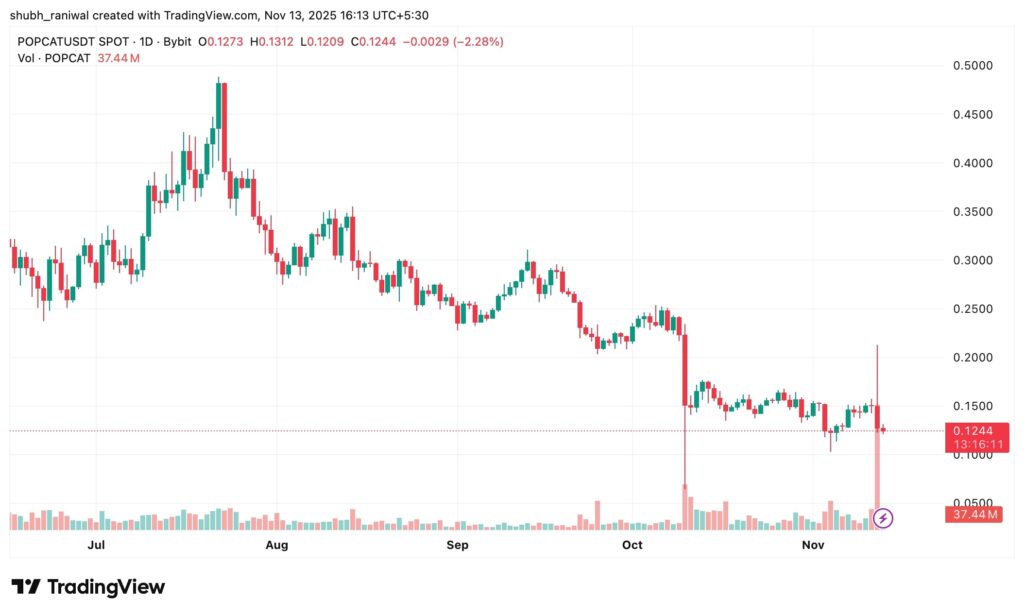 POPCATUSDT chart showing the sharp decline following fake buy wall removal.