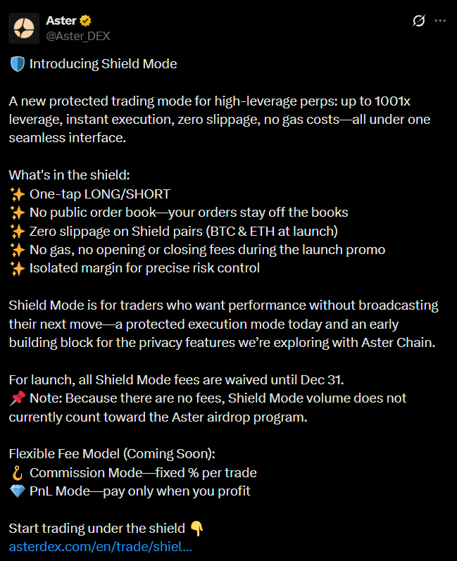 Aster Shield Mode Launches for Private High-Leverage Trading. What’s the Impact?
