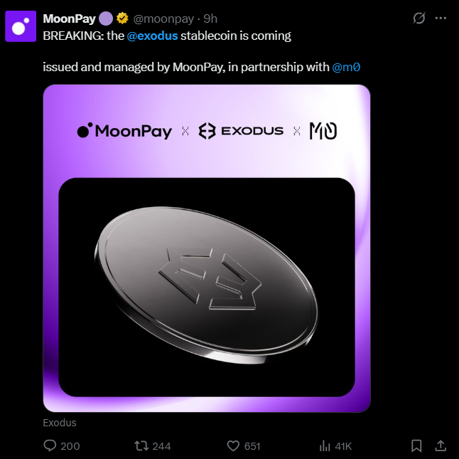 Exodus Partners With MoonPay to Launch US Dollar Stablecoin
