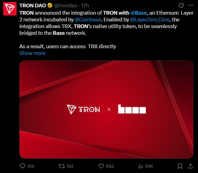 TRON Integrates with Base to Boost Cross-Chain TRX Access