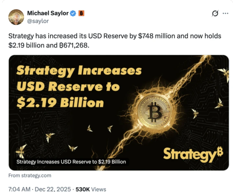 Strategy Enhances USD Reserve with $748M Stock Sale