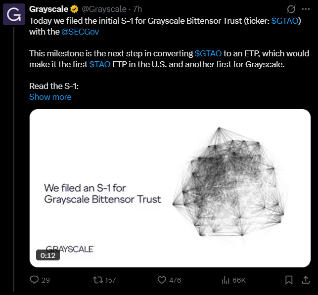 Grayscale Seeks SEC Approval for TAO Token Trust and IPO in 2026
